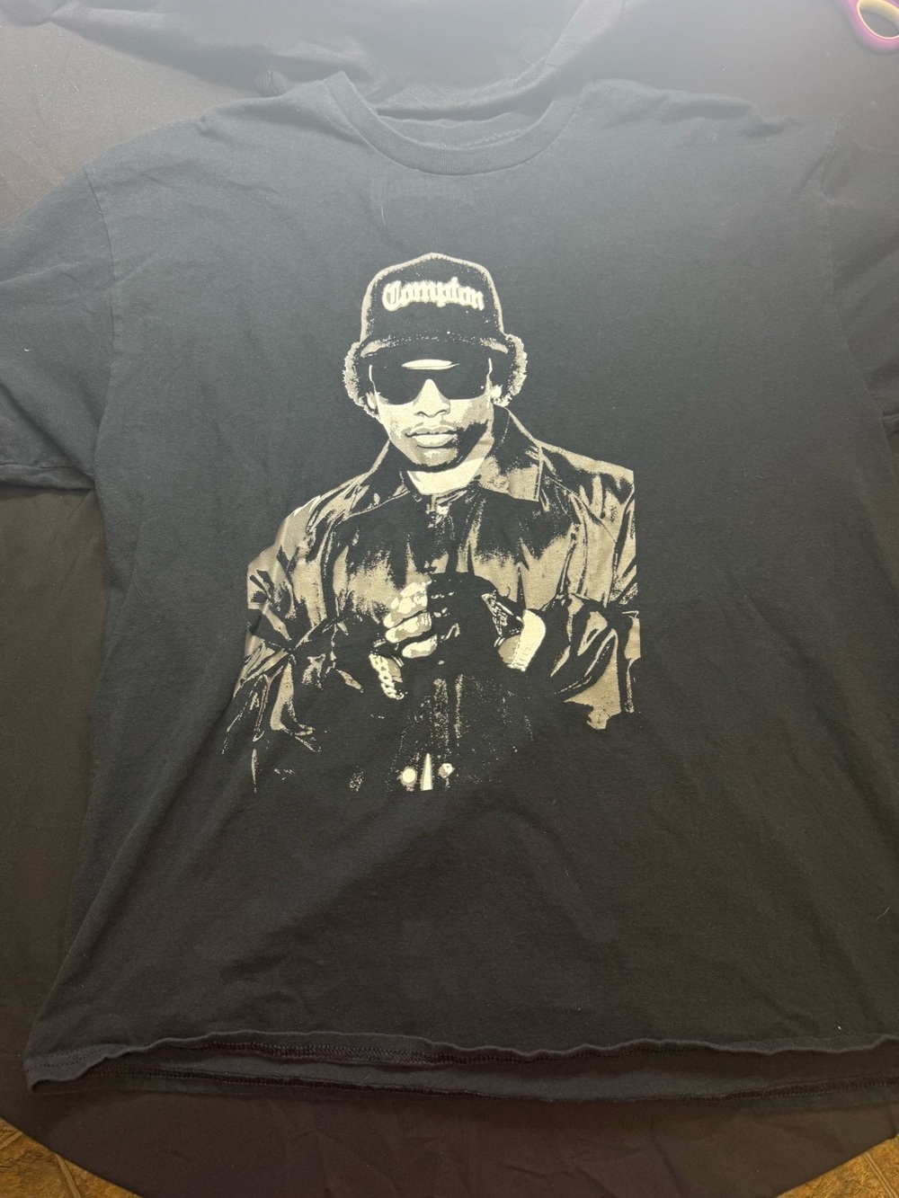 Eazy E (XL) Black Graphic Short Sleeve Men’s Tee with White Print